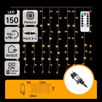 Aigostar - LED utomhus julbelysning 150xLED/6W/230V/8 funktioner 1,5x1m IP44 varmvit + fjärrkontroll