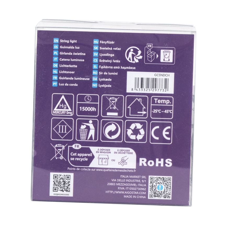 Aigostar - LED Utomhus julbelysning 200xLED/8 funktioner 3xAA 10,3m IP44 multicolor