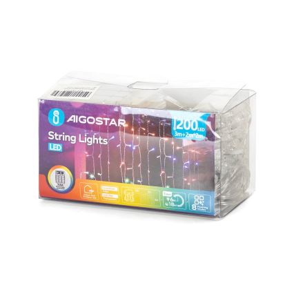 Aigostar - LED Utomhus julbelysning 200xLED/8 funktioner 3xAA 5x2m IP44 multicolor