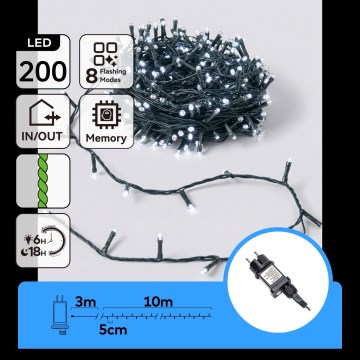 Aigostar - LED Utomhus julbelysning 200xLED/8 funktioner 13m IP44 kallvit