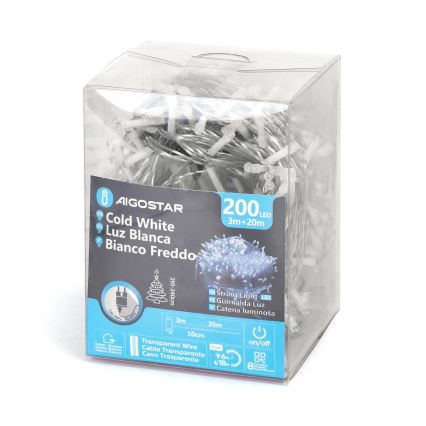 Aigostar - LED utomhus julbelysning 200xLED/8 funktioner 23m IP44 kallvit