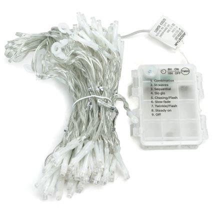 Aigostar-LED Utomhus julbelysning 300xLED/8 funktioner 3xAA 6x2m IP44 kallvit