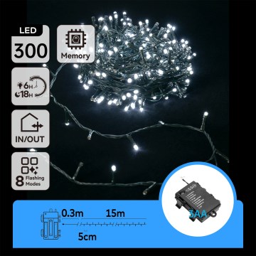 Aigostar - LED Utomhus julbelysning 300xLED/8 funktioner 15,3m IP44 kallvit