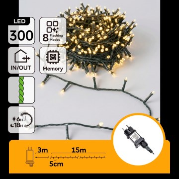 Aigostar - LED Utomhus julbelysning 300xLED/8 funktioner 18m IP44 varmvit