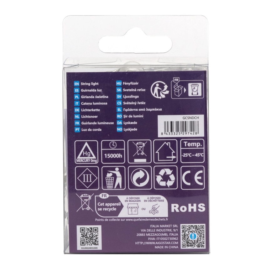 Aigostar - LED Utomhus julbelysning 50xLED/8 funktioner 3xAA 5,3m IP44 kallvit