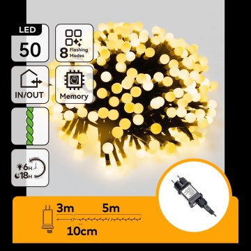 Aigostar - LED utomhus julbelysning 50×LED/8 funktioner, 8 m, IP44, varmvit