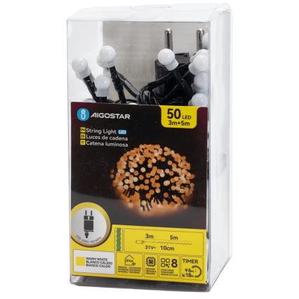 Aigostar - LED utomhus julbelysning 50×LED/8 funktioner, 8 m, IP44, varmvit