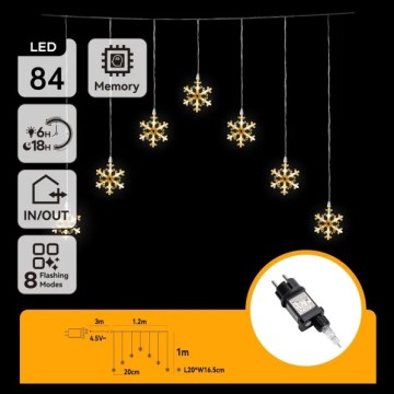 Aigostar - LED Utomhus julbelysning 84xLED/8 funktioner 1,2x1m IP44 varmvit snöflingor