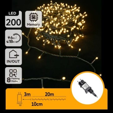 Aigostar - LED utomhus julbelysning, ljusslinga 200 LED/8 funktioner 20 m IP44 varmvit