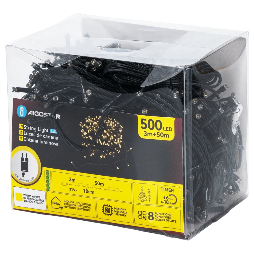 Aigostar - LED utomhusslinga för jul 500 LED/8 funktioner 50 m IP44 varmvit