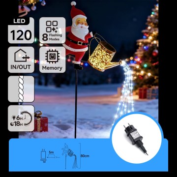 Aigostar - LED utomhus juldekoration 120xLED/8 funktioner 80 cm IP44 Santa/kallvit