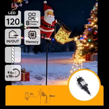 Aigostar - LED utomhus juldekoration 120xLED/8 funktioner 80 cm IP44 Santa/varmvit