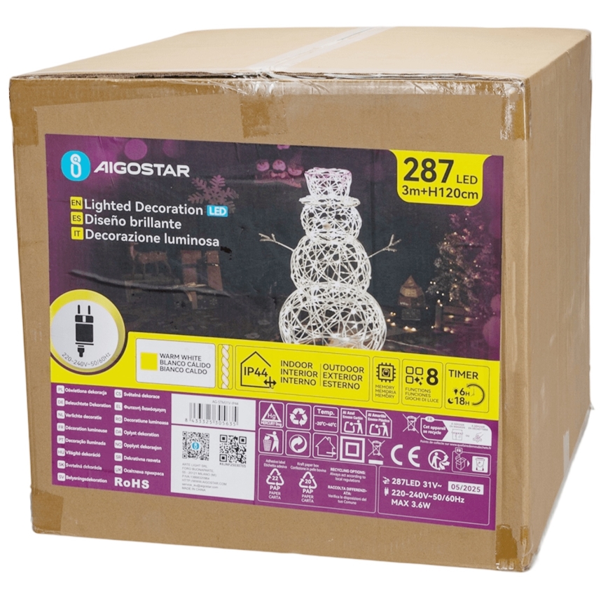 Aigostar - LED-utomhusdekoration för jul 3,6W/31/230V 2700K 120 cm IP44 snögubbe