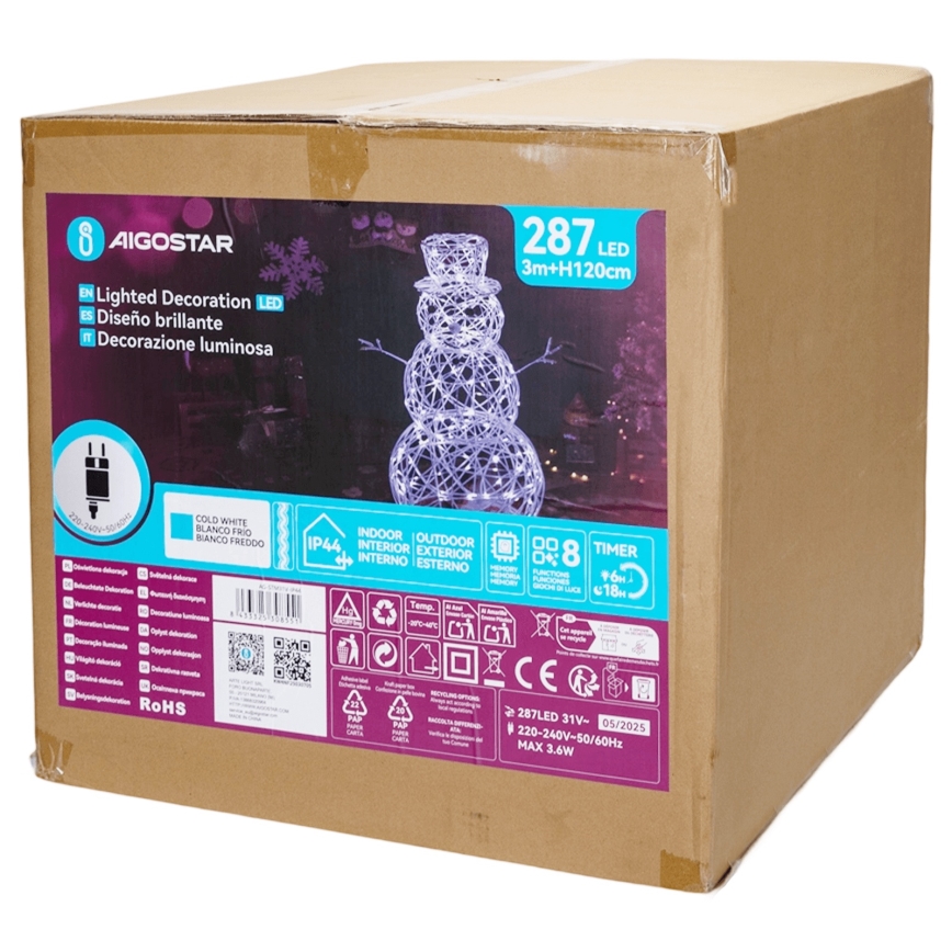 Aigostar - LED utomhus juldekoration 3,6W/31/230V 6500K 120cm IP44 snögubbe