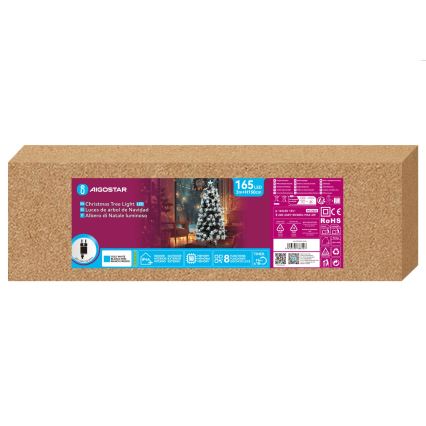 Aigostar - LED utomhus julgran 165xLED/8 funktioner 1,5 m IP44 kallvit