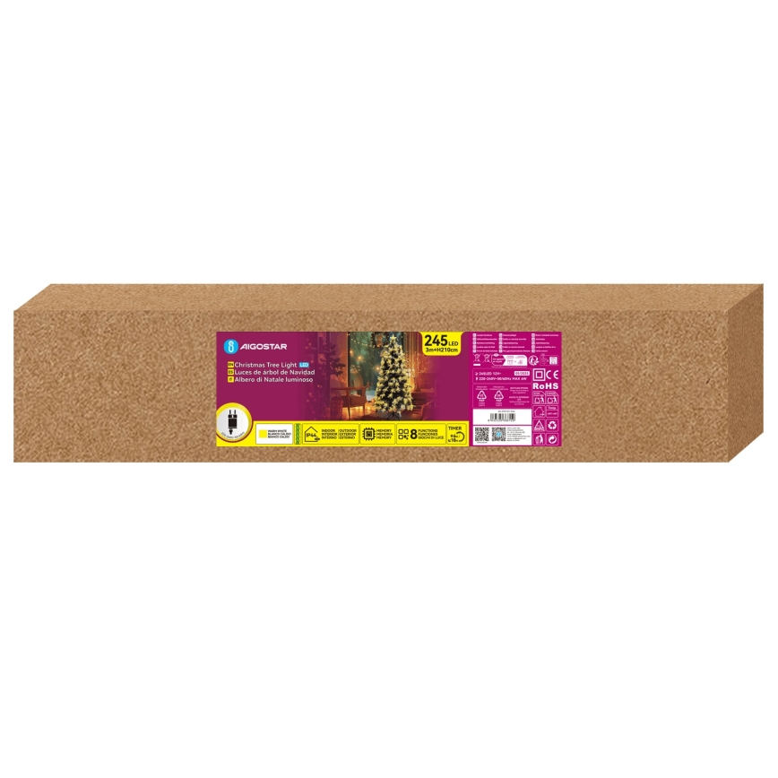 Aigostar - LED utomhus julgran 245 LED/8 funktioner 2,1 m IP44 varmvit