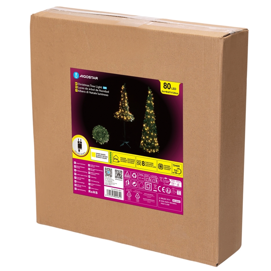 Aigostar - LED utomhus julgran 80xLED 1,2m IP44 grön varmvit