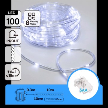 Aigostar - LED utomhus julljusslinga 100×LED/8 funktioner 3×AA 10,3 m IP44 kallvit