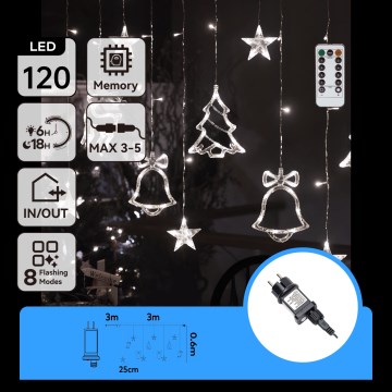 Aigostar - LED utomhus julljusslinga 120xLED/8 funktioner 3x0,6m IP44 kallvit + fjärrkontroll
