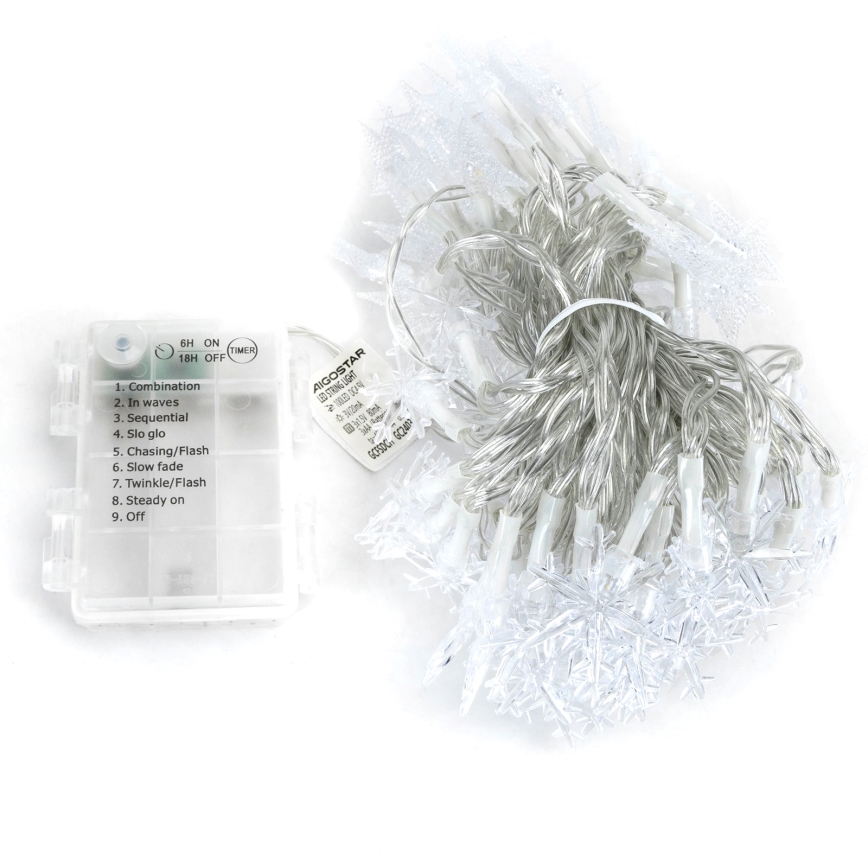 Aigostar - LED utomhus julslinga 25xLED/8 funktioner 3xAA 2,5 m IP44 varmvit, stjärnformade