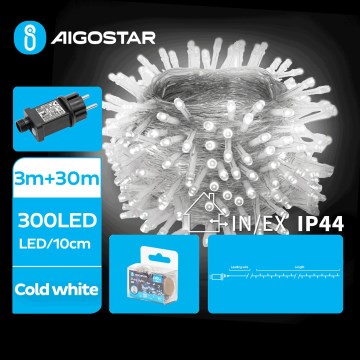Aigostar - LED utomhus julljusslinga 300xLED/8 funktioner 33m IP44 kallvit