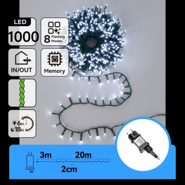 Aigostar - LED utomhus julslinga 1000 LED/8 funktioner 23 m IP44 kallvit