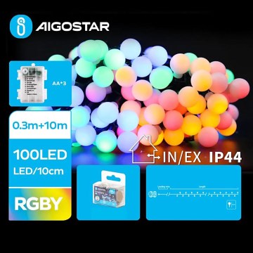 Aigostar - LED utomhus julslinga 100xLED/3xAA/8 funktioner 10,3 m IP44 flerfärgad