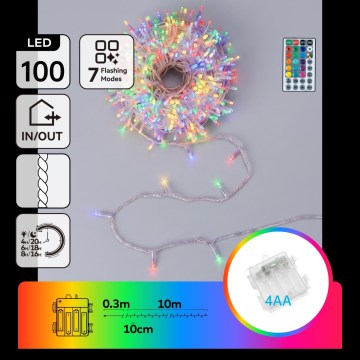 Aigostar - LED utomhus julslinga 100xLED/7 funktioner 4xAA 10,3m IP44 flerfärgad + fjärrkontroll