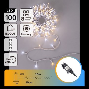 Aigostar - LED utomhus julslinga 100xLED/8 funktioner 13 m IP44 varmvit/kallvit