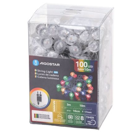 Aigostar - LED utomhus julslinga 100xLED/8 funktioner 13m IP44 flerfärgad