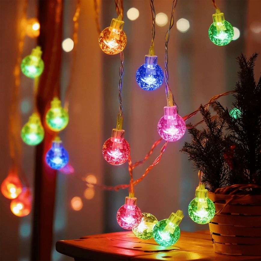 Aigostar - LED-utomhusslinga för jul 100 LED / 8 funktioner, 3x AA, 10,3 m, IP44, flerfärgad