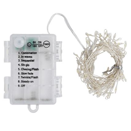 Aigostar - LED utomhus julbelysning 100xLED/8 funktioner 3xAA 3,3m IP44 kallvit