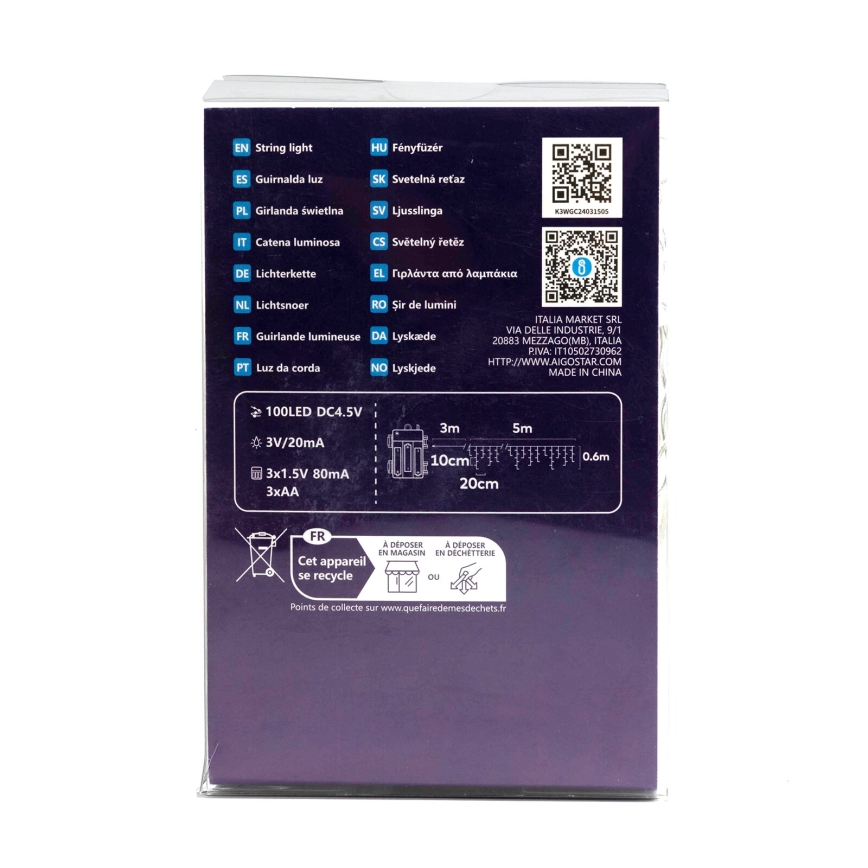 Aigostar - LED utomhusslinga för jul 100xLED/8 funktioner 3xAA 8x0,6 m IP44 varmvit