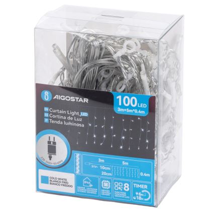 Aigostar - LED utomhus julslinga 100xLED/8 funktioner 5x0,4m IP44 kallvit
