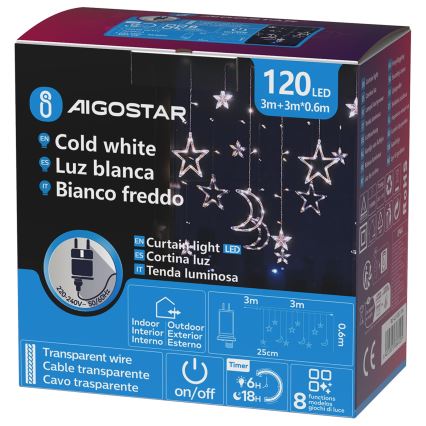 Aigostar - LED utomhusslinga 120xLED/6W/230V/8 ljuslägen 3x0,6m IP44 kallvit + fjärrkontroll