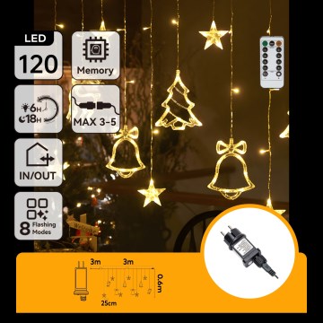 Aigostar - LED utomhus julslinga 120xLED/8 funktioner 3x0,6m IP44 varmvit + fjärrkontroll