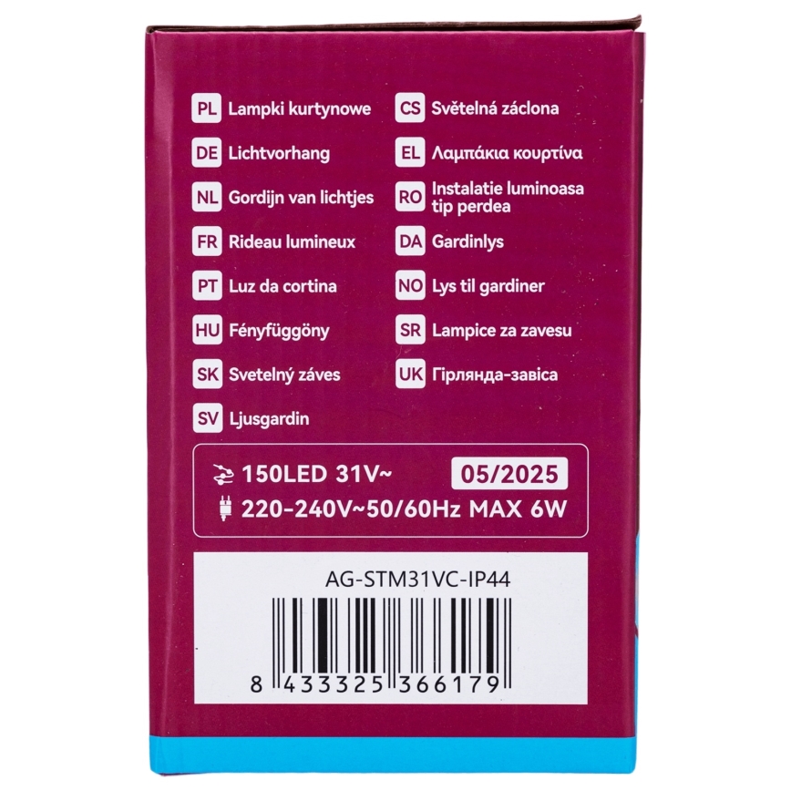 Aigostar - LED utomhusljusslinga 150xLED/6W/230V/8 funktioner 1,5x1m IP44 kallvit + fjärrkontroll