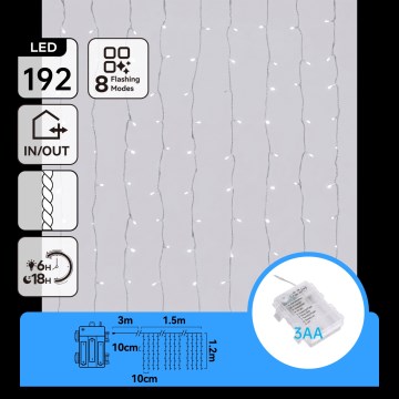 Aigostar - LED utomhus julslinga 192xLED/8 funktioner 3xAA 4,5x1,2m IP44 kallvit