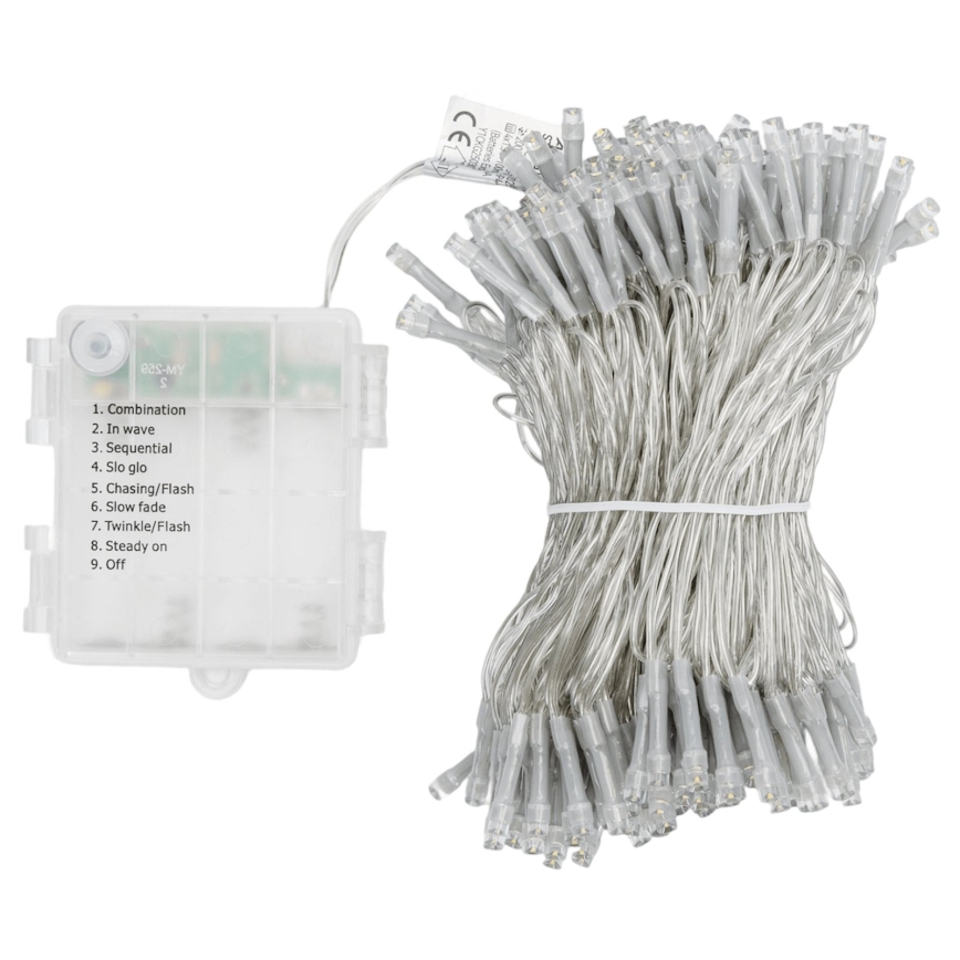 Aigostar - LED utomhusjulslinga 200 LED/8 funktioner 4xAA 20 m IP44 kallvit