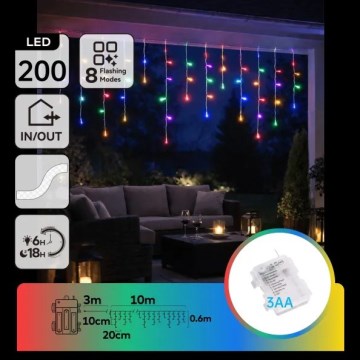 Aigostar - LED utomhus julslinga 200xLED/8 funktioner 3xAA 13x0,6 m IP44 flerfärgad