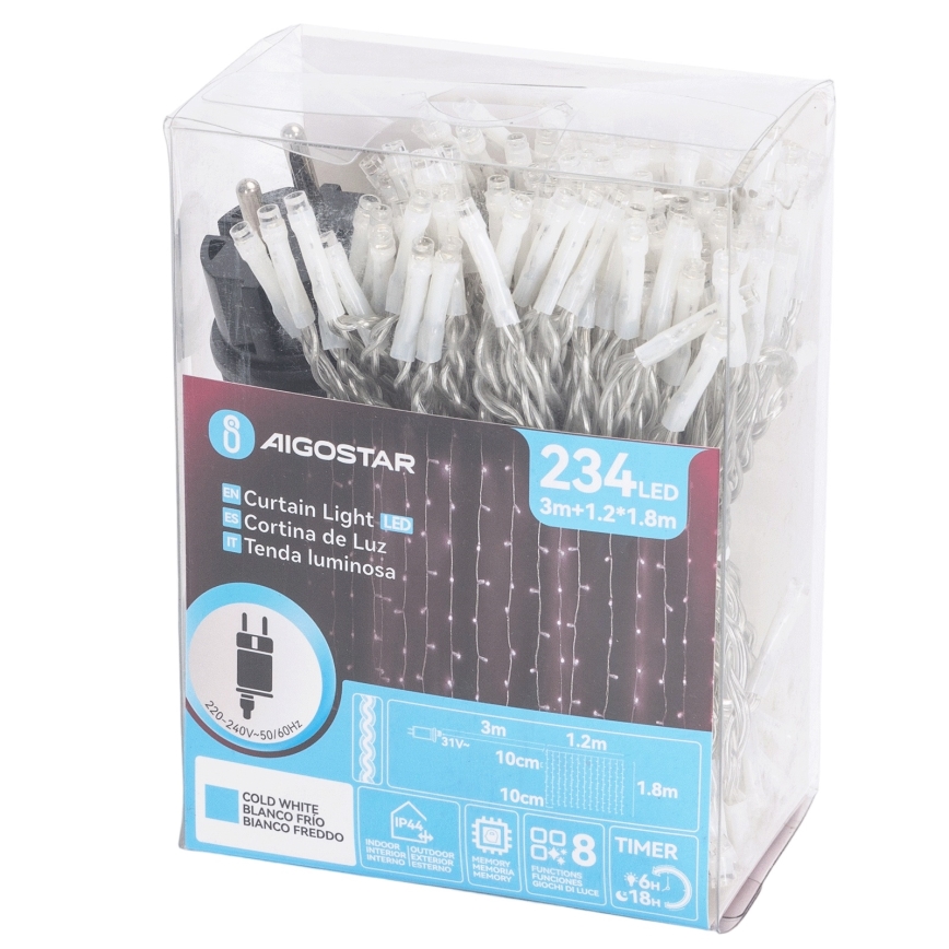 Aigostar - LED utomhus julslinga 234xLED/8 funktioner 1,2x1,8 m IP44 kallvit