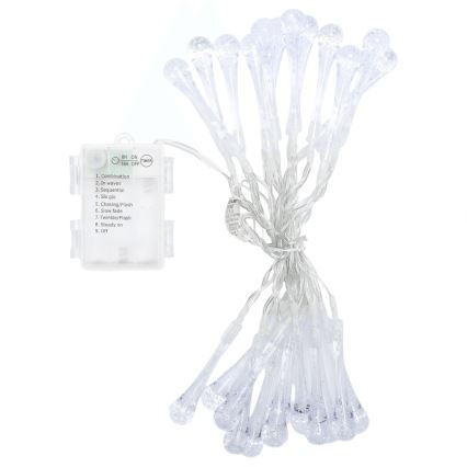 Aigostar - LED-utomhusslinga 25xLED/8 funktioner 3xAA 2,5 m IP44 varmvit, droppformade lampor