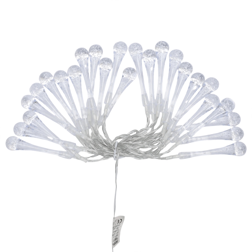 Aigostar - LED utomhus julslinga 25xLED/8 funktioner 3xAA 2,5 m IP44 varmvit droppar