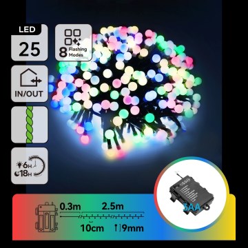 Aigostar - LED utomhus julslinga 25xLED/8 funktioner 3xAA 2,8m IP44 flerfärgad