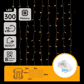 Aigostar - LED utomhus julslinga 300 LED/8 funktioner 3xAA 6x3m IP44 varmvit