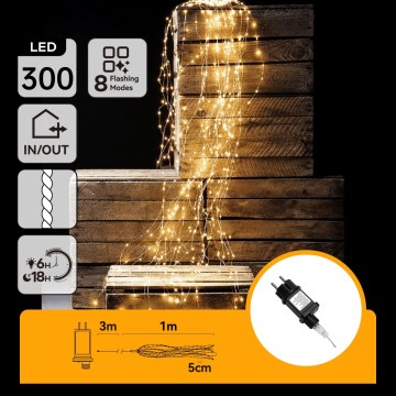 Aigostar - LED utomhus julslinga 300 LED / 8 funktioner 4m IP44 varmvit