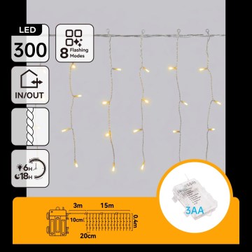 Aigostar - LED utomhus julslinga 300xLED/8 funktioner 18x0,4m IP44 varmvit