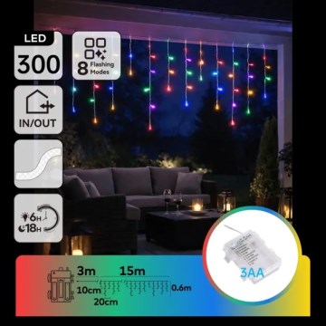 Aigostar - LED utomhus julslinga 300xLED/8 funktioner 3xAA 18x0,6 m IP44 multicolor