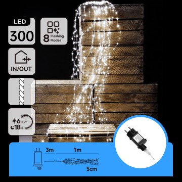 Aigostar - LED utomhus julslinga 300xLED/8 funktioner 4m IP44 kallvit