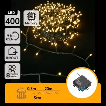 Aigostar - LED utomhus julslinga 400 LED/8 funktioner 4xAA 20,3 m IP44 varmvit